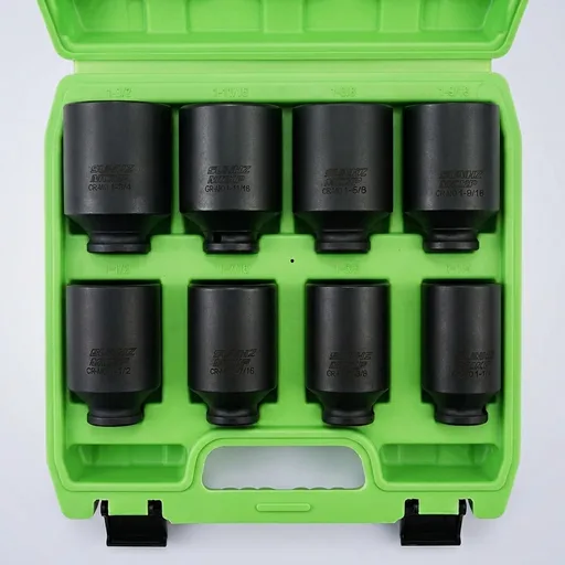 SUNHZMCKP 1/2" Drive Deep 6-Point Impact Socket Set, 8-Piece Standard SAE Spindle Axle Nut Impact Socket Set, Cr-Mo, 1-1/4-Inch to 1-3/4-Inch Size