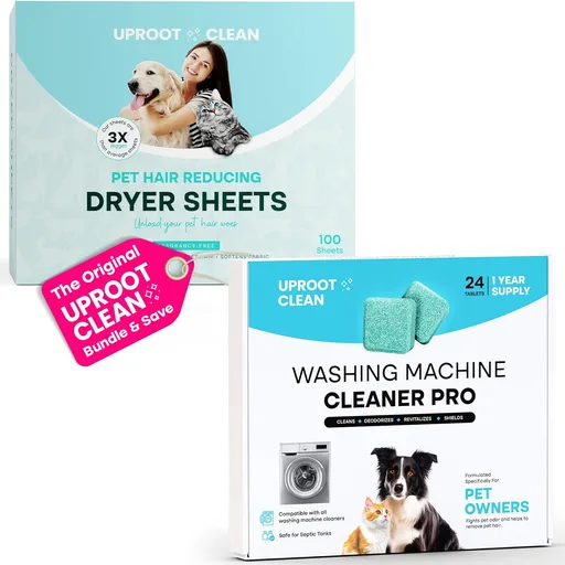 Uproot Clean Washing Machine Cleaner Tablets Pro & Dryer Sheets Pet Hair Reduction Set: Anti-Static Sheets Pet Hair Remover for Laundry & Washer Machine Cleaning Tablets - Spotless Laundry Every Time