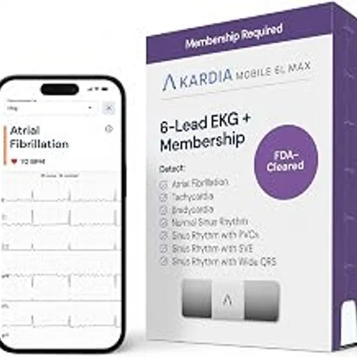 KARDIAMOBILE6L Max 6-Lead EKG + One-Year Membership, Unlimited Recordings | Detects 6 Arrhythmias, FDA-Cleared Heart Monitor, Medical-Grade Results in 30 Second