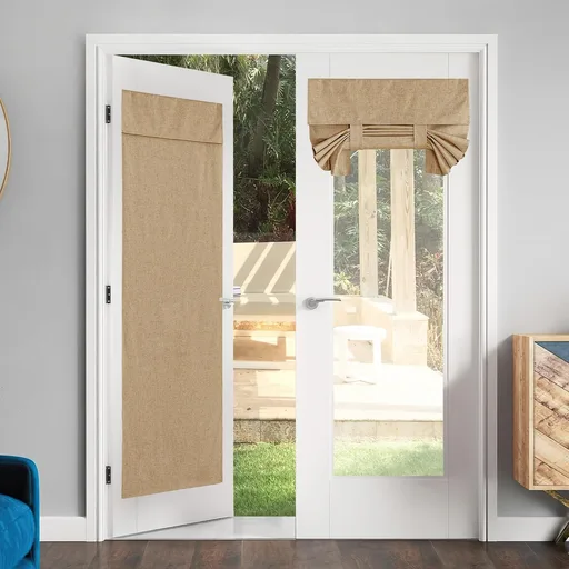 NICETOWN Linen French Blackout Door Window Curtains, Privacy Front Door Curtains for Glass, Thermal Insulated Tie Up Shades Window Covering, Camel, 36" Wide x 72" Long, 1 Panel