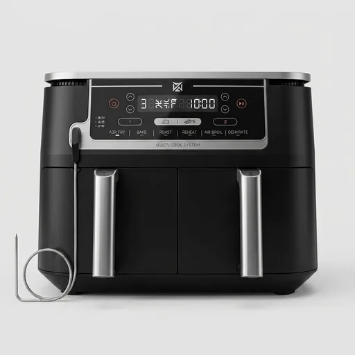 Ninja DZ550 Foodi 10 Quart 6-in-1 DualZone Smart XL Air Fryer with 2 Independent Baskets, Smart Cook Thermometer for Perfect Doneness, Match Cook and Smart Finish to Roast, Dehydrate and More, Black