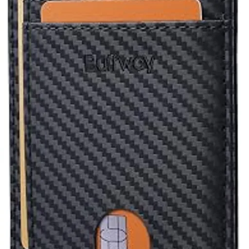 BuffwaySlim Minimalist Front Pocket RFID Blocking Leather Wallets for Men and Women - Carbon Fiber Black