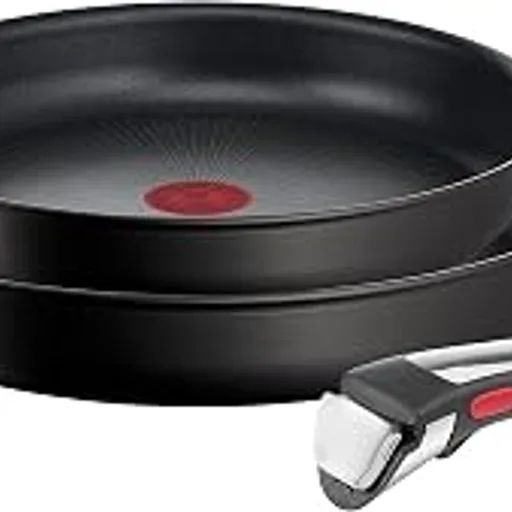 Tefal Ingenio Unlimited On Set of 2 Frying Pans 22/26 cm + Removable Handle, Induction Safe, Non-Stick, Titanium Coated, Thermo-Signal, PFOA Free, Dishwasher an