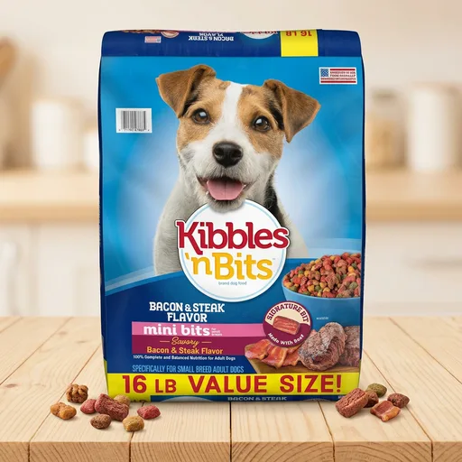 Kibbles 'n Bits Mini Bits Small Breed Dry Dog Food, Savory Bacon & Steak Flavor for Adult Dogs, 16 lb. Bag