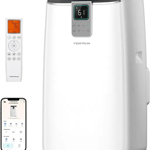 12,000 BTU Portable Air Conditioner, 41dB Ultra Quiet AC Unit for Bedroom Home, Cools Up to 600 Sq.Ft, Dual Motor 4-in-1 Smart WiFi with App/Alexa/Remote, Silent Mode, Easy Install Window Kit