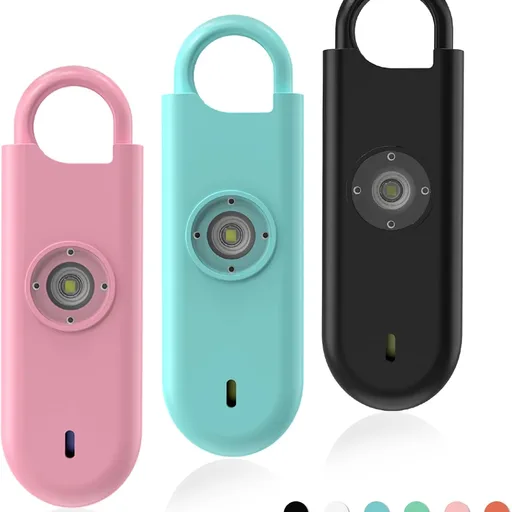 Fauxomor 140dB Personal Safety Alarm for Women, 3 Pack Safe Alarm Protection Keychain with Strobe Light & Low Battery Notice, Security Siren Self Defense for Seniors College Girls, Pink+Blue+Black