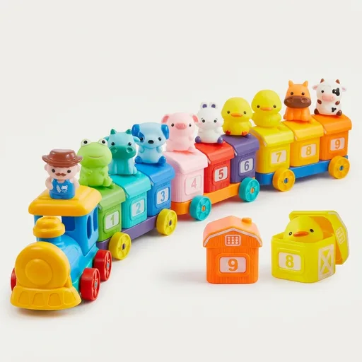 Play-Act Learning Toys for 1 2 3 Years Old, Counting, Matching & Sorting Montessori Learning Farm Train Including 9 Farm Animals, Birthday Gift for Baby Boys Girls