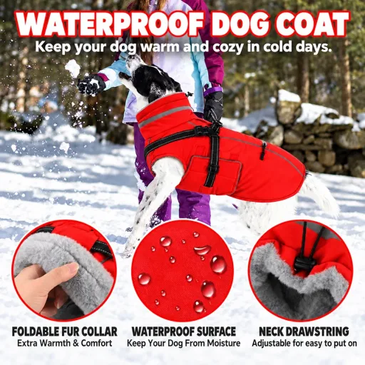 Dog Coat with Built-in Harness,Warm Dog Jacket
