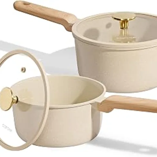 CAROTE Ceramic Nonstick 1.5Qt & 2.5Qt Sauce Pan Sets with Lid
