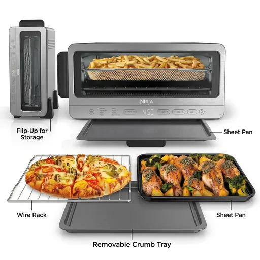 Ninja Air Fryer Toaster Oven Combo | 8-in-1 Functionality | Flip Up & Away for Storage Space | Air Fry Basket, Sheet Pan, Wire Rack & Removable Crumb Tray |1800 Watt | Stainless Steel | SP151