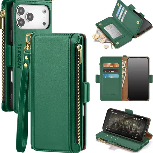 Antsturdy for iPhone 17 Pro Phone Wallet Case Women,Green