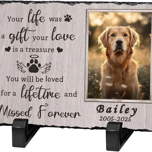 Ships Next Day Personalized Dog Memorial Gifts for Loss of Dog, Custom Pet Memorial Stone with Photo Name Date Bereavement Sympathy Gift for Dog Cat Lover