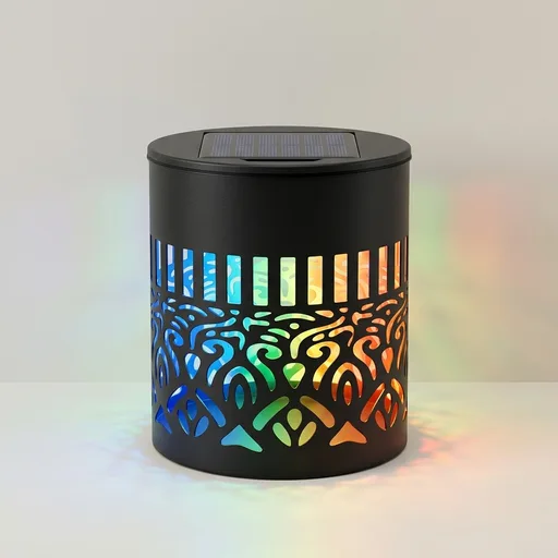 Solar Mandala Lights Outdoor Wall Projector 7 Colors Fence Night Lighting Decor Waterproof Metal Disk Boho Deck Step Stair Art Lamp gift for Garden Post Patio Backyard Yard Landscaping Decorative
