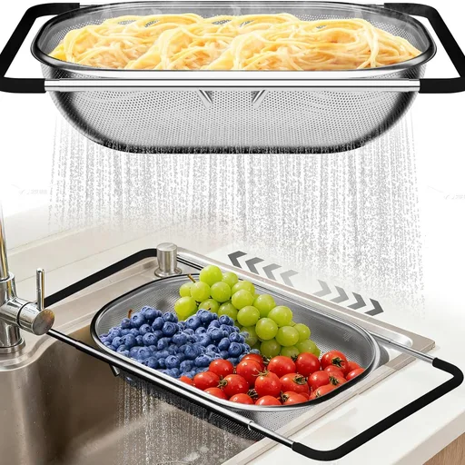Over-the-Sink Expandable Fine Mesh Colander