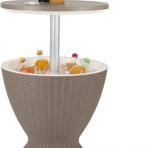 Amazon Basics Patio Bar Table, Outdoor Cooler Table with Drain Hole, 8-Gallon Insulated Storage, Wicker Style, Weather-Resistant