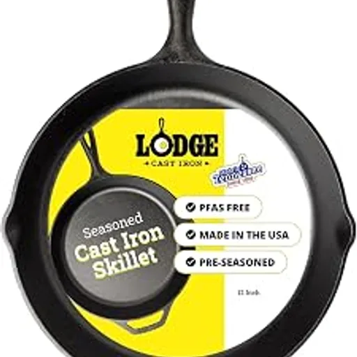 LodgePre-Seasoned Cast Iron Skillet, PFAS-Free, 12 Inches | Non-Toxic & Naturally Non-Stick Cast Iron Pan, Compatible with Oven, Stove, Grill & Campfire, Made i