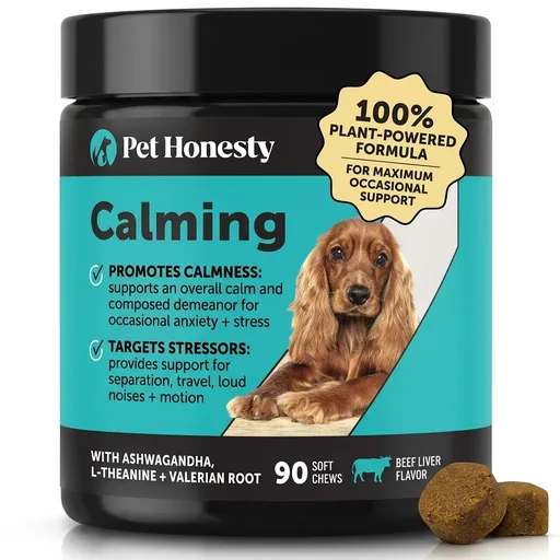 Natural Hemp Dog Calming Chews for Occasional Anxiousness & Stress - Calming Treats for Thunderstorms, Fireworks, Separation & Travel - with Ashwagandha, L-Theanine, Valerian Root (Beef Liver, 90 Ct)