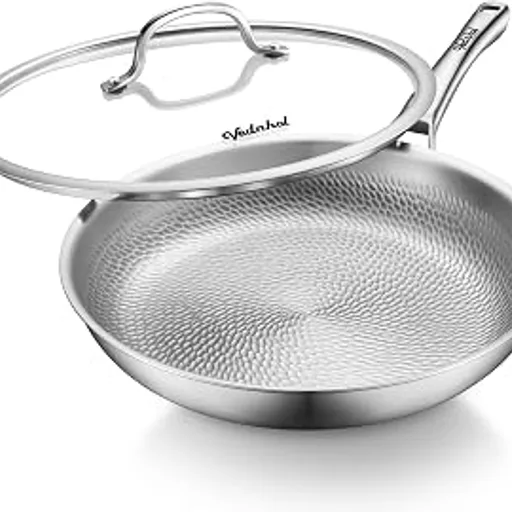 Titanium Pans for Cooking, 12 Inch Non-Toxic Skillet with Lid