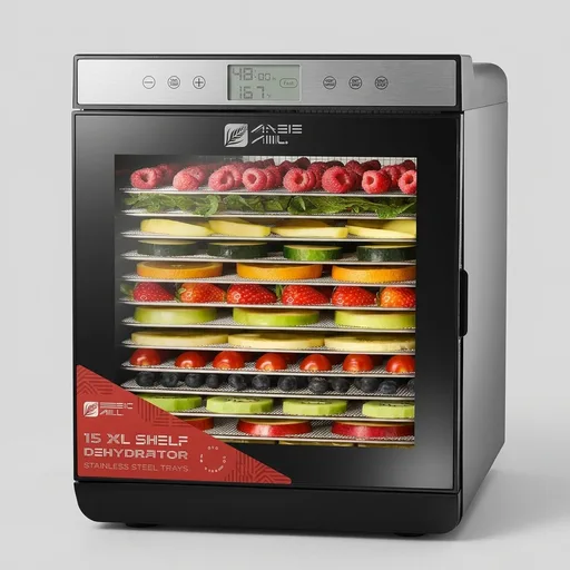 Magic Mill Premium Food Dehydrator Machine (15 Extra-Large Stainless Steel Trays) 800W Dryer for Beef Jerky, Fruits, Vegetables, Dog Treats, 48 Hour Digital Timer - 95°-167° Temperature Control