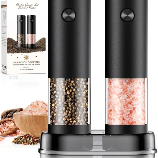 Electric Salt and Pepper Grinder Set Automatic Battery Pepper Mill Shakers Adjustable Coarseness Upgraded Larger Capacity with Led Home and Kitchen Appliances Birthday Gifts for Women Men