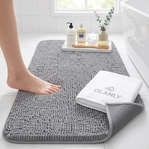 OLANLY Bathroom Rugs 30x20, Extra Soft Absorbent Chenille Bath Rugs, Rubber Backing Quick Dry, Machine Washable Bath Mats for Bathroom Floor, Tub and Shower, Home Decor Accessories, Grey