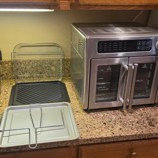 Emeril Lagasse Extra Large French Door Air Fryer Toaster Oven Combo, 24 Cooking Functions and Digital Controls, 7 Accessories Included, Stainless Steel Finish, 26QT Capacity