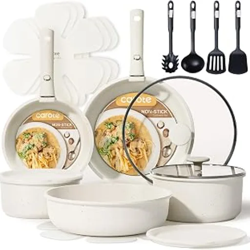 CAROTE 19pcs Pots and Pans Set Non Stick, Detachable Handle Cookware | Kitchen Cooking Sets, Space Saving, Dishwasher & Oven Safe, Non-Toxic, for Camping/RV/Tra