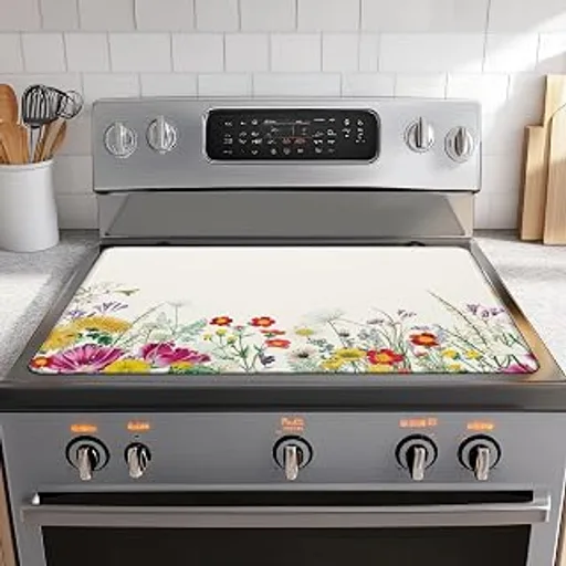 Stove Top Cover for Electric Stove,Summer Wildflowers Flower Bushes Extra Thick Rubber Stovetop Protector Mat, Heat Resistant Glass Cooktop Oven Cover 28.5'' x