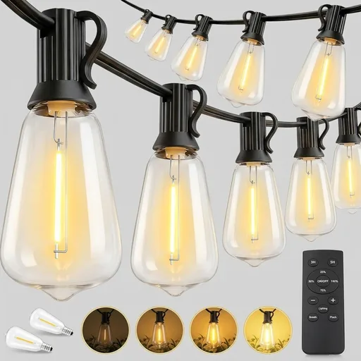 Outdoor Lights String Patio Outside - 100ft 30M LED Waterproof Light - Hanging Lighting ST38 Shatterproof Edison Bulb Deck Backyard Gazebo Balcony Party Bistro Cafe Pergola Garden Yard Porch Dimmable