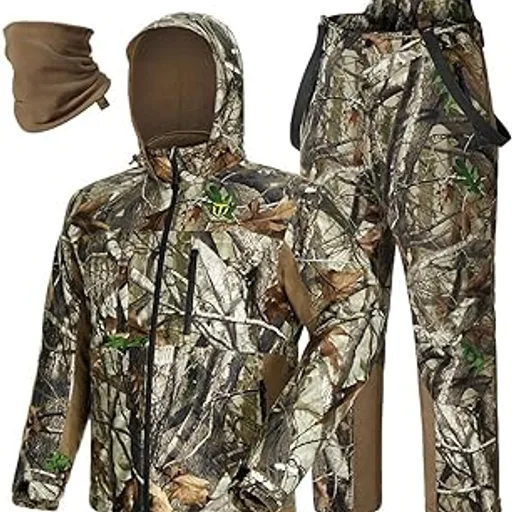 TIDEWEHunting Clothes for Men with Face Mask, Silent Hunting Suit