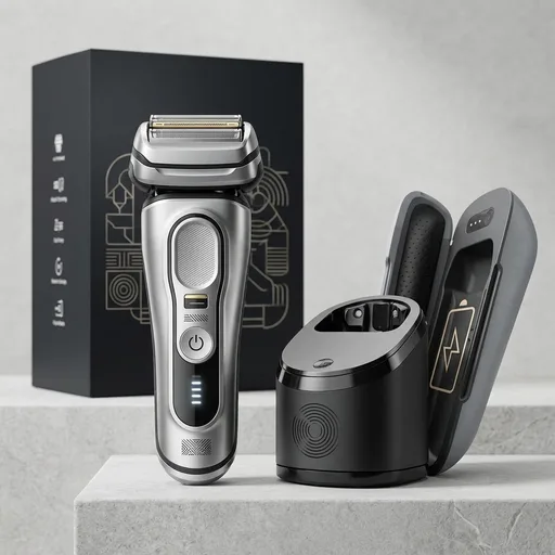 Braun Electric Razor for Men, Waterproof Foil Shaver, Series 9 Pro 9477cc, Wet & Dry Shave, with Portable Charging Case, ProLift Beard Trimmer, 5-in-1 Cleaning & Charging SmartCare Center, Silver