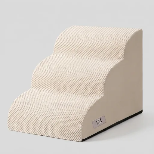 Dog Stairs for Small Dogs & Cats,3 Steps Non-Slip Pet Ramp for Couch,15.7"H | Airpanda Pet Stairs with Washable Cover & High-Density Foam,Gentle Curved Design,Ideal for Senior & Short-Legged Dogs,Beige