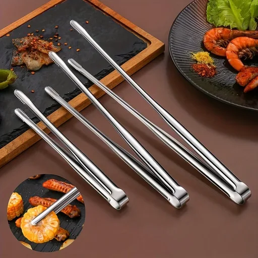 Stainless Steel Grill Tongs Cooking Utensils For BBQ Baking Silver Kitchen Accessories Camping Supplies Length 30.2cm
