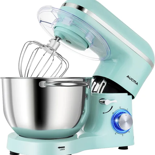 Aucma Stand Mixer,6.5-QT 660W 6-Speed Tilt-Head Food Mixer, Kitchen Electric Mixer with Dough Hook, Wire Whip & Beater (Blue, 6.5QT)