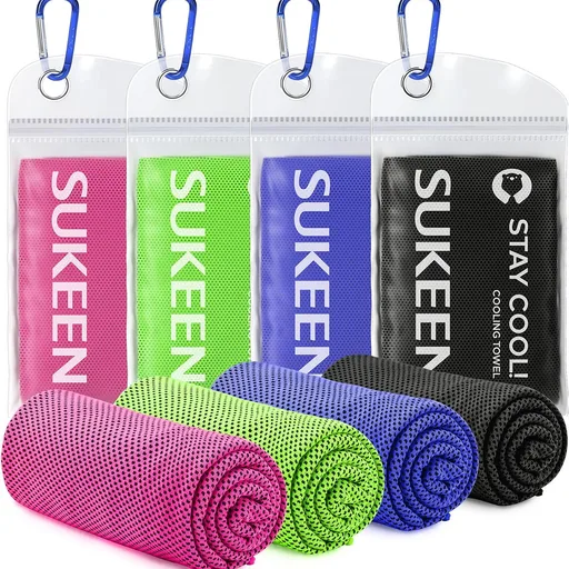 Sukeen 4 Pack Cooling Towels (40"x 12"), Cool Towels for Neck, Sport Sweat Rag for Gym, Cooling Rag, Cooling Towel for Yoga, Golf, Camping, Running, Workout, Camping, Fitness