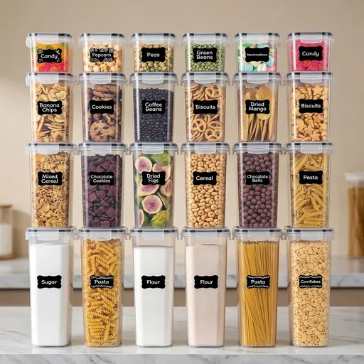 Airtight Food Storage Containers with Lids, Vtopmart 24 pcs Plastic Kitchen and Pantry Organization Canisters for Cereal, Dry Food, Flour and Sugar, BPA Free, Includes 24 Labels,Black | For Cereal Pasta Snack Flour Sugar, BPA Free, Airtight Seal, Multiple Sizes, Dishwasher Safe (Not Lids), Includes 24 Labels