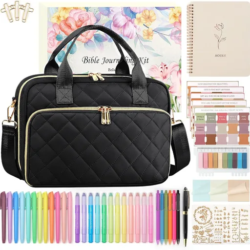 Quilted Bible Cover Case for Women with All-in-One Bible Journaling Kit