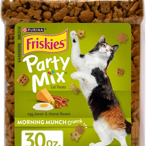Purina Friskies Party Mix Morning Munch Crunch Egg, Bacon and Cheese Flavors Cat Treats - 30 oz Canister