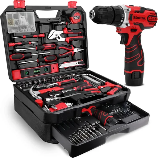 KingTool 276-Piece Tool Set Kit - Tool kit with 12V Cordless Power Drill Driver Toolbox Storage Case with Drawer, Drill Set Perfect for Homeowner, Diyer, Handyman, Fathers Day Gift