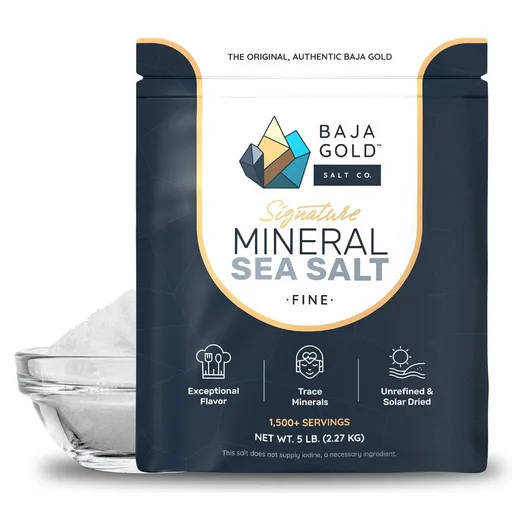 Baja Gold Signature Mineral Sea Salt - Recommended by Gary Brecka - Authentic Fine Grind Salt for Cooking & Baking | Natural Baja Salt for Culinary Uses | Great for Finishing Dishes | 5 lb. Resealable Bag, 1,500+ Servings
