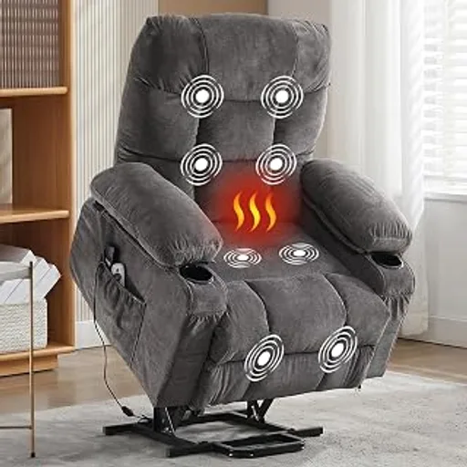 Power Lift Recliner Chair for Elderly with Lumbar Heat and Massage Grey