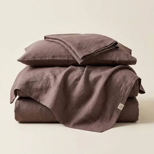 SONORO KATE 100% French Pure Linen Sheets, Breathable and Durable Queen Size Sheets, 16 Inch Deep Pocket - 4 Piece (Mauve Brown)