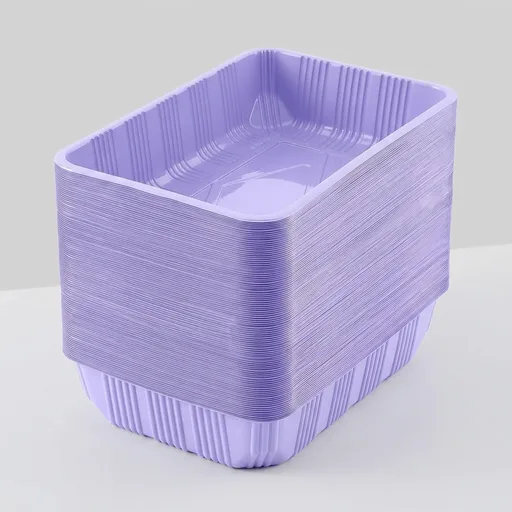 Tessco for you 60 Pack Cat Disposable Litter Boxes Plastic Kitty Litter Trays Recyclable Pans for Pet Travel, 16.7 x 10.5 x 3.4 Inch (Light Purple)