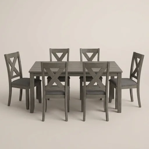 Signature Design by Ashley Caitbrook Rustic 7-Piece Dining Set – Rectangular Table with 6 X-Back Upholstered Chairs, Gray