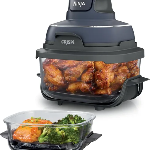 Ninja Crispi 4 in 1 Glass Air Fryer, 450°F, Non Toxic, 4QT and 6 Cup Containers with Lids, Dishwasher Safe, Cyberspace Gray, 1 Count, FN101GY
