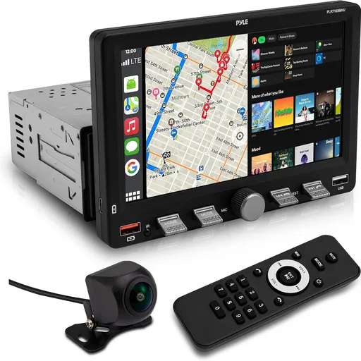 Pyle 7" Single DIN Touchscreen Car Stereo | Wireless Apple CarPlay, Android Auto, Bluetooth, USB/USB-C Fast Charge, AM/FM Radio | Includes Remote & Backup Camera | in-Dash Multimedia Receiver (Black)