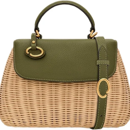 Oscar de la Renta, The Mini Poppy in Wicker, One Size, Olive