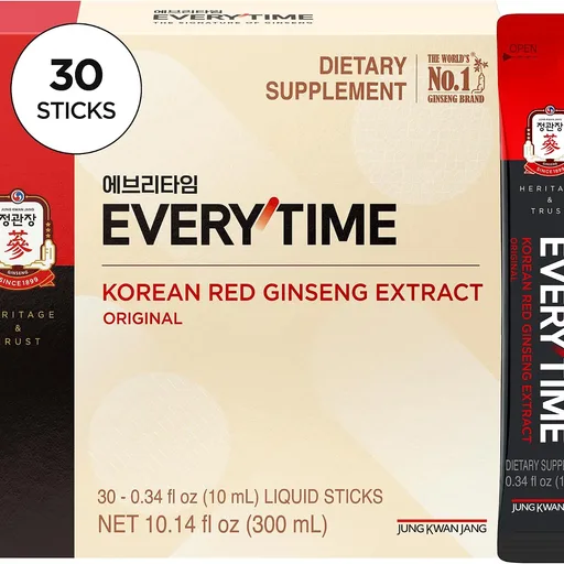 JUNG KWAN JANG Everytime Korean Red Ginseng Extract Stick 3,000mg Original - Adaptogen Energy Drink Liquid Stick Supplements - Energy Boost & Immune Support, Caffeine Free (30 Sticks)