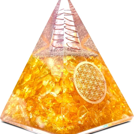 Orgone Citrine Pyramid for Success Handcrafted Orgonite Crystal Pyramid for Energy Balance, Meditation, Home Decor & Chakra Support