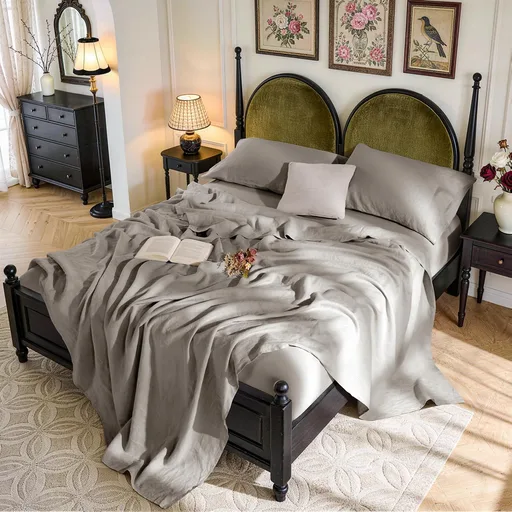 SONORO KATE 100% French Pure Linen Sheets, Breathable and Durable Queen Size Sheets, 16 Inch Deep Pocket - 4 Piece (Mauve Brown)